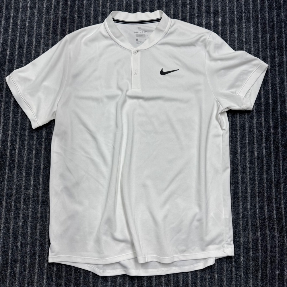 Nike Mens L White Nike Court Dri-FIT Blade Collar Tennis Polo (2476)
